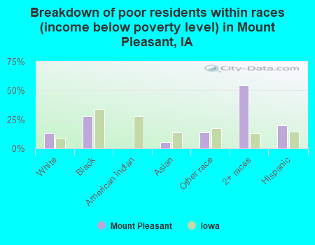 Breakdown of poor residents within races (income below poverty level) in Mount Pleasant, IA