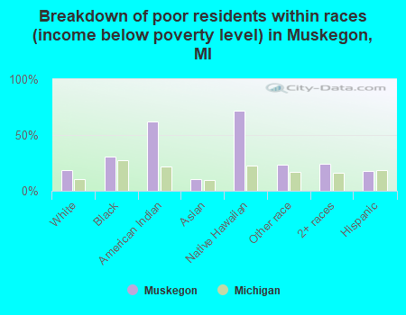 Breakdown of poor residents within races (income below poverty level) in Muskegon, MI