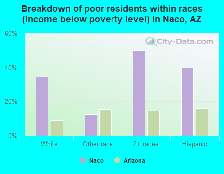 Breakdown of poor residents within races (income below poverty level) in Naco, AZ