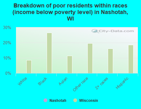 Breakdown of poor residents within races (income below poverty level) in Nashotah, WI
