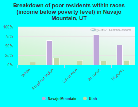Breakdown of poor residents within races (income below poverty level) in Navajo Mountain, UT