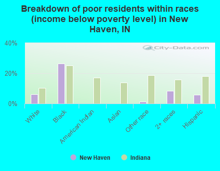 Breakdown of poor residents within races (income below poverty level) in New Haven, IN