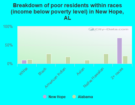 Breakdown of poor residents within races (income below poverty level) in New Hope, AL