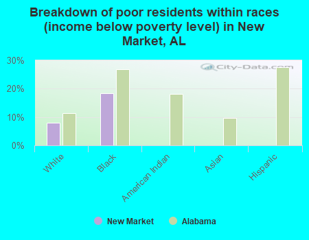 Breakdown of poor residents within races (income below poverty level) in New Market, AL