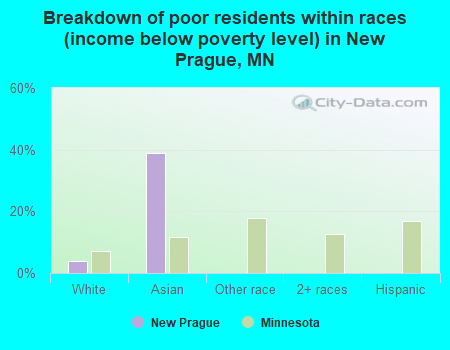 Breakdown of poor residents within races (income below poverty level) in New Prague, MN