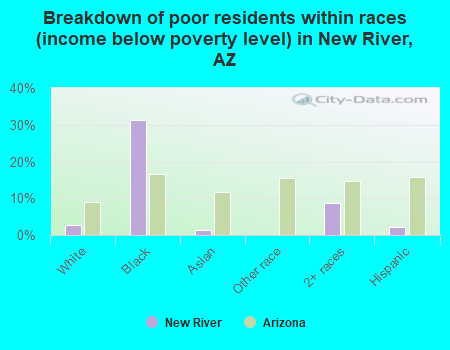 Breakdown of poor residents within races (income below poverty level) in New River, AZ