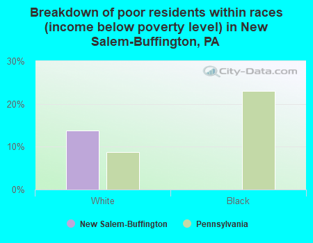 Breakdown of poor residents within races (income below poverty level) in New Salem-Buffington, PA