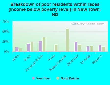 Breakdown of poor residents within races (income below poverty level) in New Town, ND