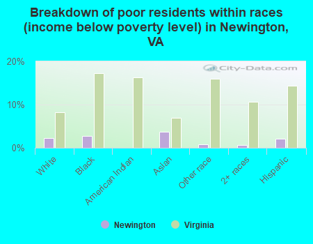 Breakdown of poor residents within races (income below poverty level) in Newington, VA