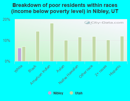 Breakdown of poor residents within races (income below poverty level) in Nibley, UT