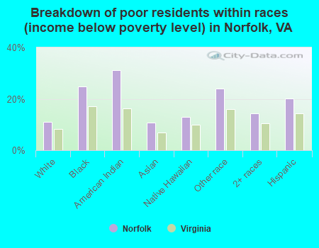 Breakdown of poor residents within races (income below poverty level) in Norfolk, VA
