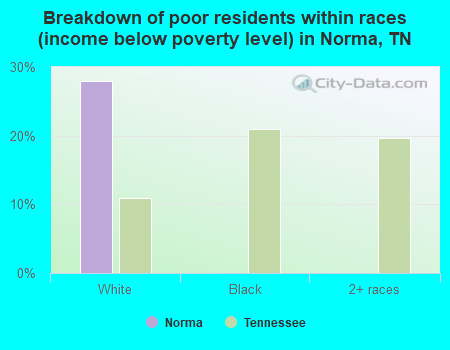 Breakdown of poor residents within races (income below poverty level) in Norma, TN