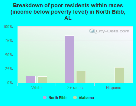 Breakdown of poor residents within races (income below poverty level) in North Bibb, AL