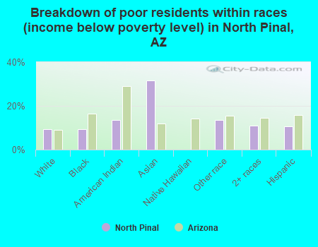 Breakdown of poor residents within races (income below poverty level) in North Pinal, AZ