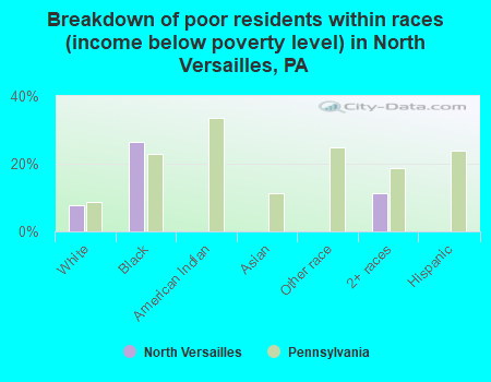 Breakdown of poor residents within races (income below poverty level) in North Versailles, PA