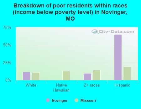 Breakdown of poor residents within races (income below poverty level) in Novinger, MO