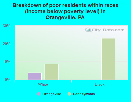 Breakdown of poor residents within races (income below poverty level) in Orangeville, PA