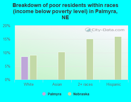 Breakdown of poor residents within races (income below poverty level) in Palmyra, NE