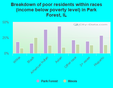 Breakdown of poor residents within races (income below poverty level) in Park Forest, IL