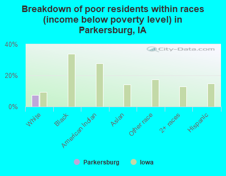 Breakdown of poor residents within races (income below poverty level) in Parkersburg, IA