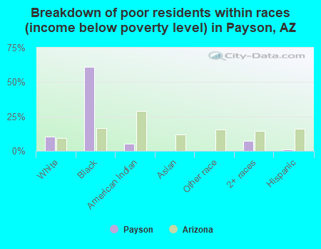 Breakdown of poor residents within races (income below poverty level) in Payson, AZ