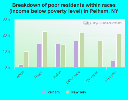 Breakdown of poor residents within races (income below poverty level) in Pelham, NY