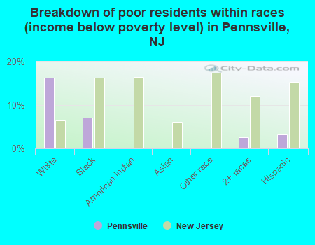 Breakdown of poor residents within races (income below poverty level) in Pennsville, NJ