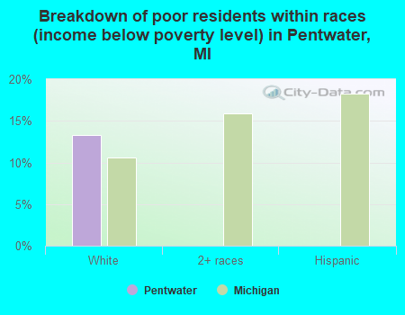 Breakdown of poor residents within races (income below poverty level) in Pentwater, MI