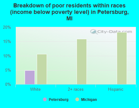 Breakdown of poor residents within races (income below poverty level) in Petersburg, MI