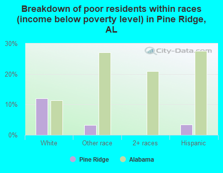 Breakdown of poor residents within races (income below poverty level) in Pine Ridge, AL