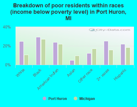Breakdown of poor residents within races (income below poverty level) in Port Huron, MI