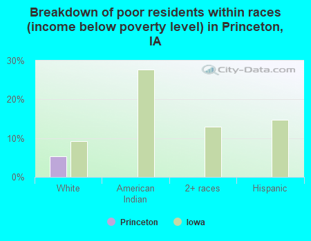 Breakdown of poor residents within races (income below poverty level) in Princeton, IA