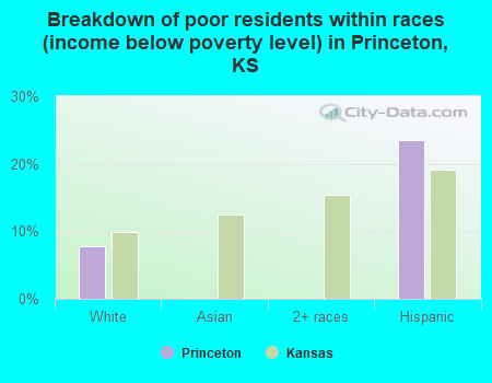 Breakdown of poor residents within races (income below poverty level) in Princeton, KS