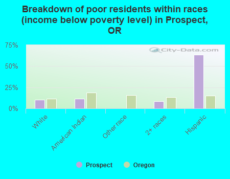 Breakdown of poor residents within races (income below poverty level) in Prospect, OR