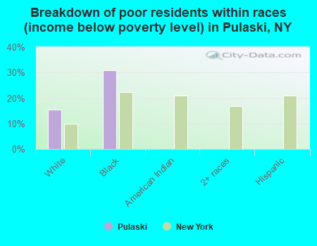 Breakdown of poor residents within races (income below poverty level) in Pulaski, NY