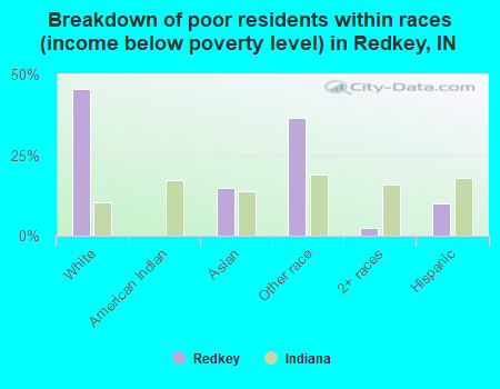 Breakdown of poor residents within races (income below poverty level) in Redkey, IN