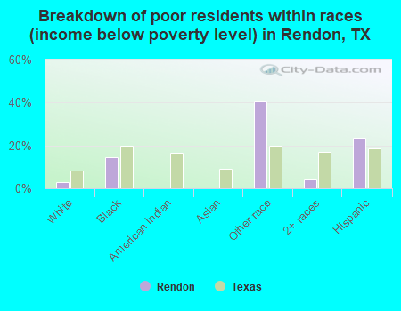 Breakdown of poor residents within races (income below poverty level) in Rendon, TX