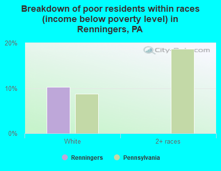 Breakdown of poor residents within races (income below poverty level) in Renningers, PA