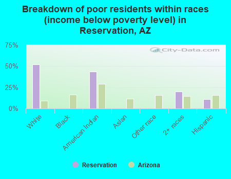 Breakdown of poor residents within races (income below poverty level) in Reservation, AZ