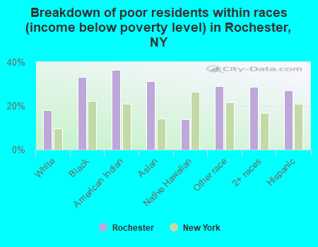 Breakdown of poor residents within races (income below poverty level) in Rochester, NY