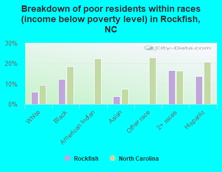 Breakdown of poor residents within races (income below poverty level) in Rockfish, NC