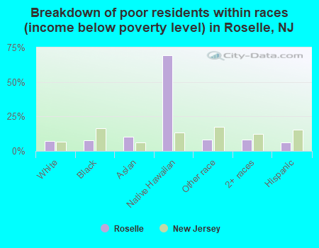 Breakdown of poor residents within races (income below poverty level) in Roselle, NJ