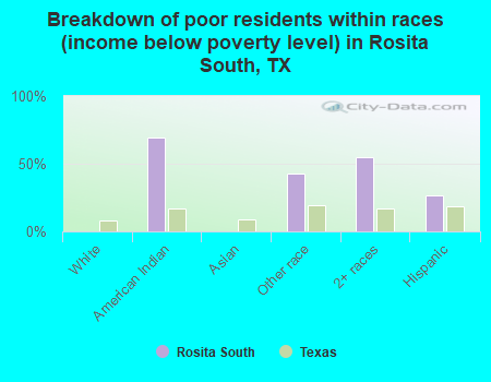 Breakdown of poor residents within races (income below poverty level) in Rosita South, TX