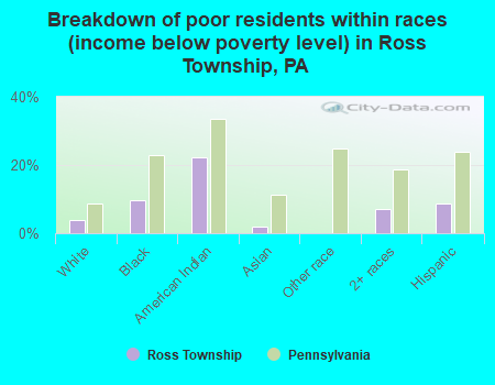 Breakdown of poor residents within races (income below poverty level) in Ross Township, PA