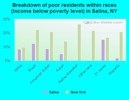 Breakdown of poor residents within races (income below poverty level) in Salina, NY