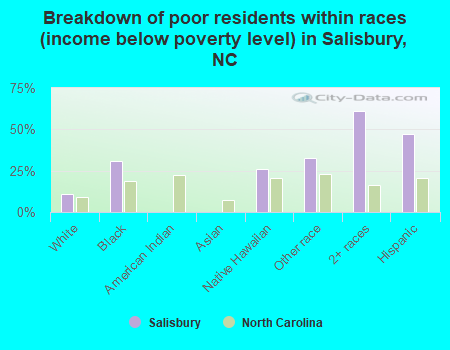 Breakdown of poor residents within races (income below poverty level) in Salisbury, NC