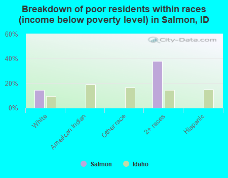 Breakdown of poor residents within races (income below poverty level) in Salmon, ID