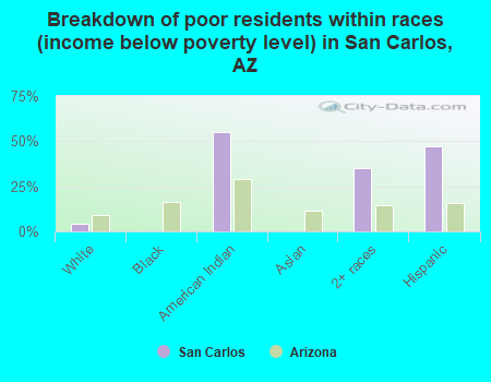 Breakdown of poor residents within races (income below poverty level) in San Carlos, AZ