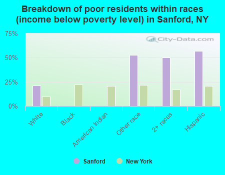Breakdown of poor residents within races (income below poverty level) in Sanford, NY