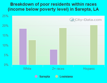 Breakdown of poor residents within races (income below poverty level) in Sarepta, LA